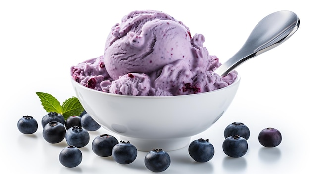 photo blueberry ice cream scoop white background generated by AI