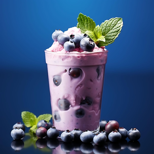 Photo of Blueberry Smoothie Blended Wiphoto of Fresh Blueberries Served in Front View Clean BG