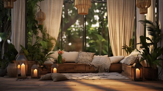 Photo blurred bohemian interior template