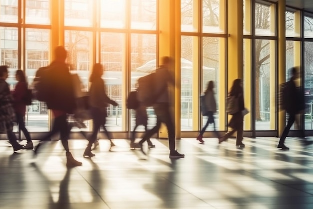 Photo blurry Abstract Image of student People Walking on the school Generative AI