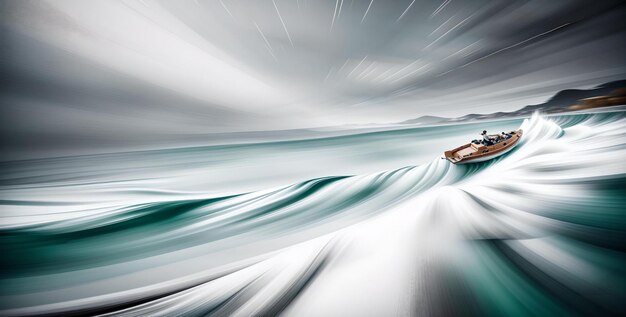 Photo photo of a boat amidst crashing waves