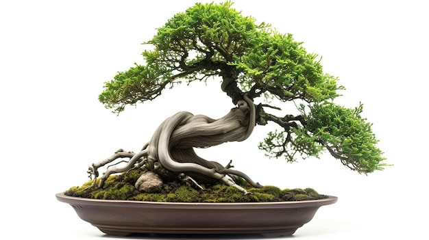 Фото дерева бонсай в горшке в изолированном фоне Идеальное растение бонсай, созданное ИИ
