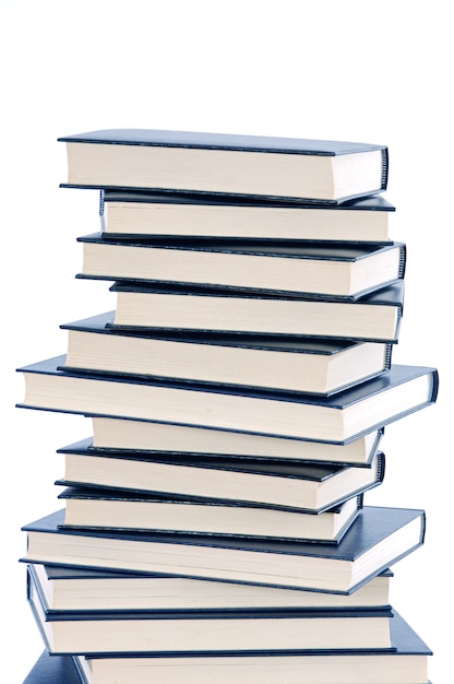 A photo of a book tower a over white background