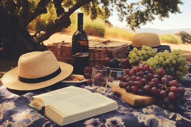 Foto libri fotografici e picnic nel vigneto