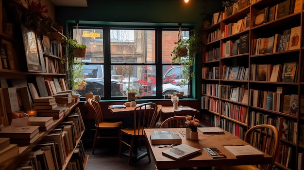 A Photo of a Bookstore Interior with Cozy Reading Nooks