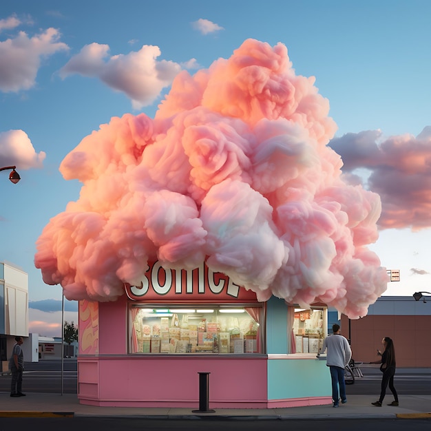 カラフルな綿菓子を備えたブースの写真