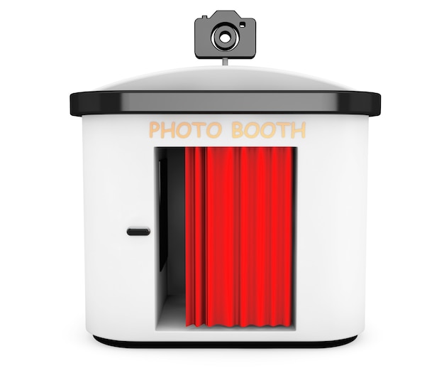 Photo Booth with Red Curtain on a white background