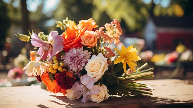 A Photo of a Bouquet of Fresh Flowers at a Farm Market