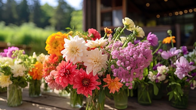 A Photo of a Bouquet of Fresh Flowers at a Farm Market