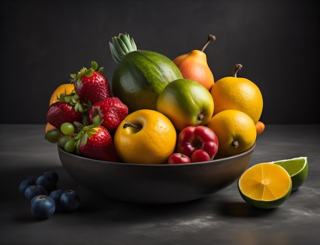 Photo a bowl of fruit food on a table on World Food Safety Day with generative ai