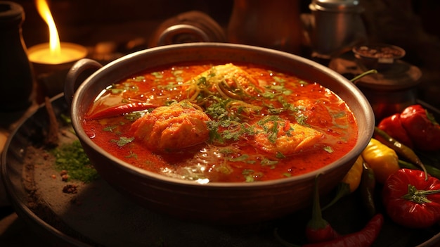 A photo of a bowl of spicy curry