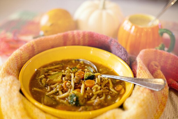 photo of a bowl with an orange soup