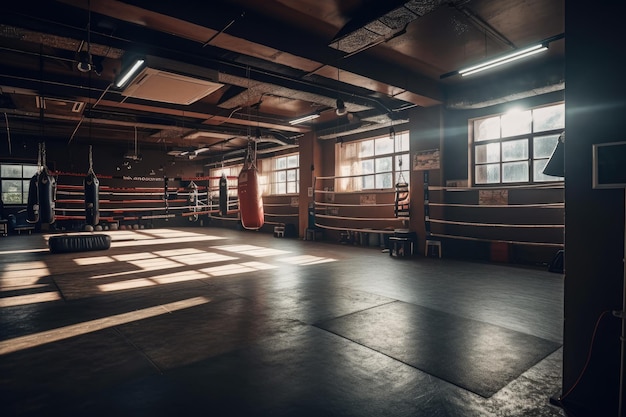 Photo of boxing space in sporty gym indoors