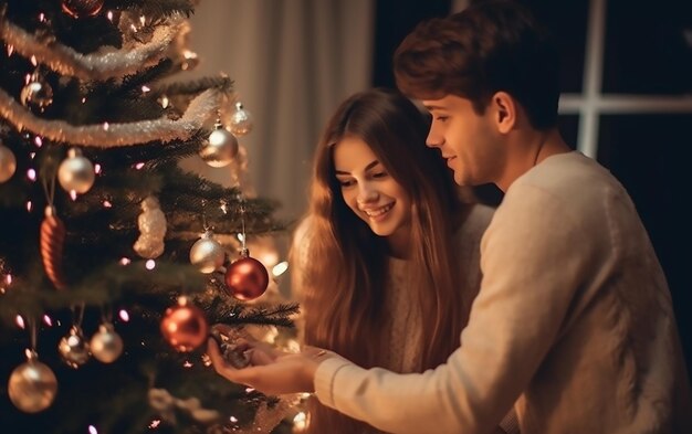 クリスマスを祝う男の子と女の子の写真