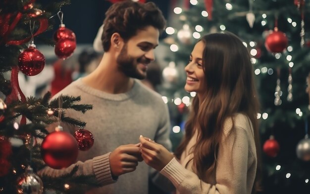 クリスマスを祝う男の子と女の子の写真