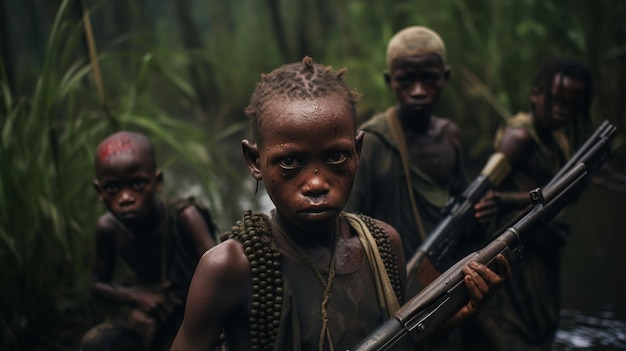 Photo photo boys and child rebels in the african