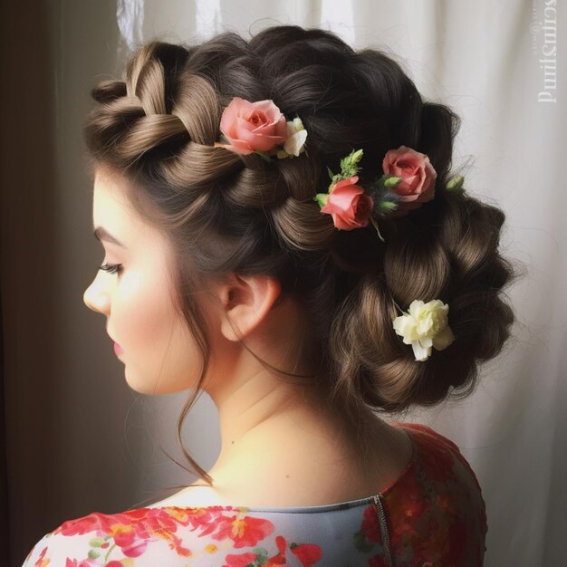 Photo of Braided updo with flowers