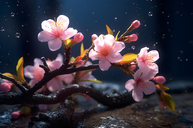 A photo of a branch of a cherry blossom tree