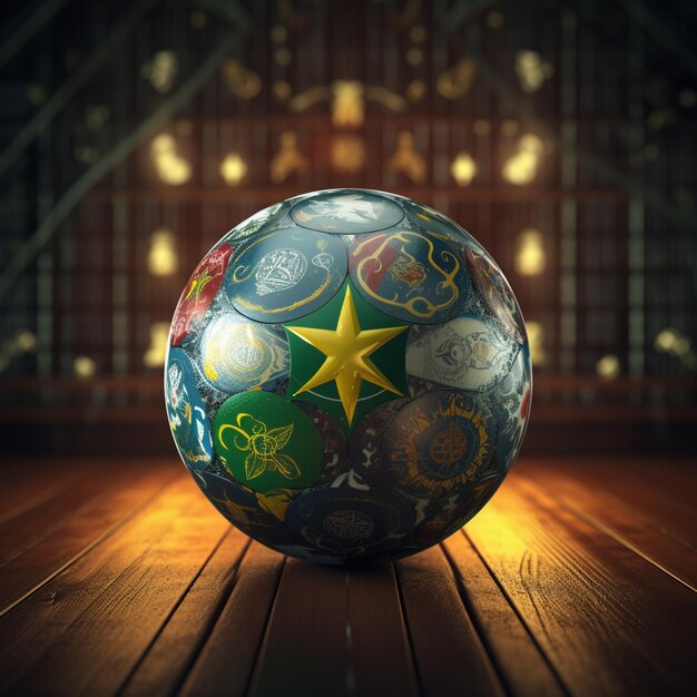 Photo brazilian flag painted on sphere with religions symbols around 3d rendering