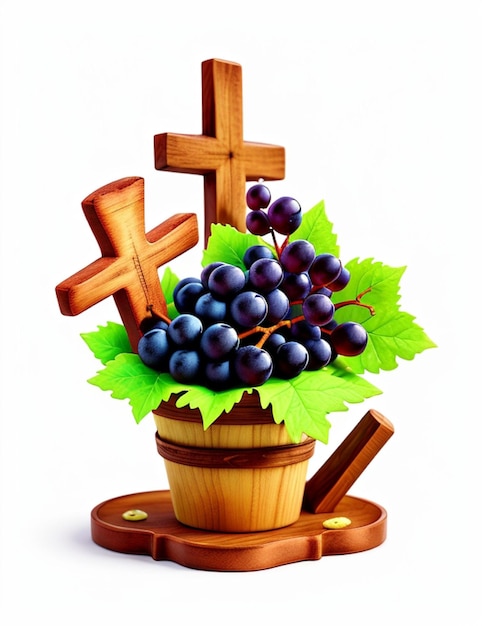 Photo bread grapes in bowls and cup of wine on wooden background space for text