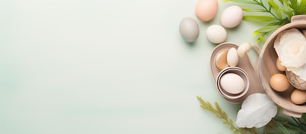 Photo of a breakfast table with a variety of food items including eggs with copy space