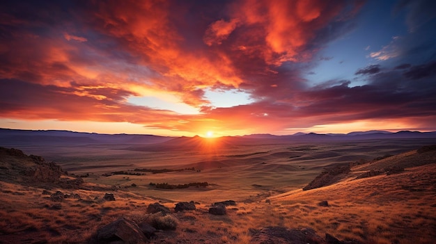 A Photo of a Breathtaking Sunrise or Sunset Over a Vast Landscape