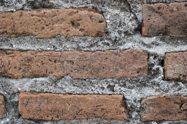 Photo of brick texture with cement on the wall