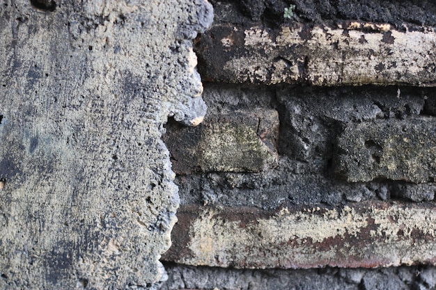 Photo of brick texture with cement on the wall