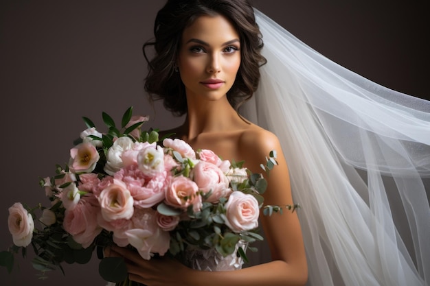 Photo of bride with blush bridal bouquet modern bride magazine style
