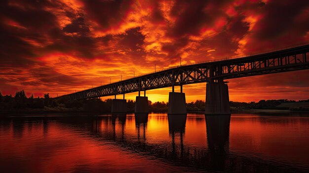 A photo of a bridge setting sun