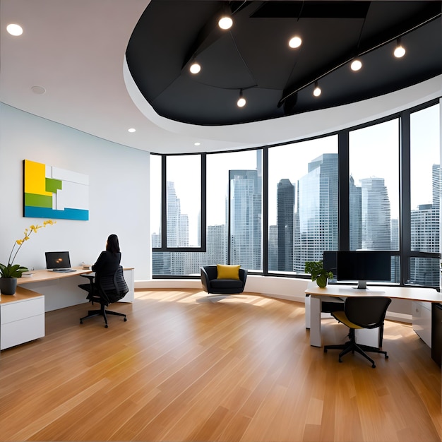 Photo of a bright and airy room with multiple windows and a spacious desk