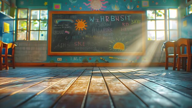 Photo photo of a bright classroom with a blackboard