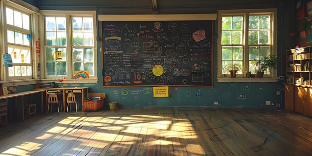 Photo photo of a bright classroom with a blackboard