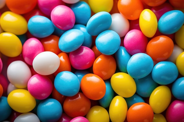 Photo of bright colored candy shot top down AI generated