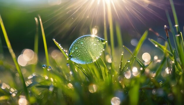 Photo photo bright drops on the green grass plant in the nature