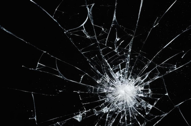 Photo of broken glass on a black background cracks