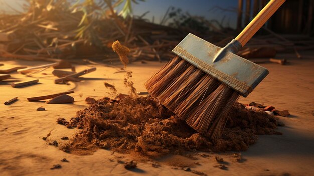 A photo of a broom sweeping debris into a dustpan