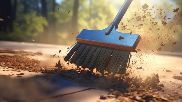 A photo of a broom sweeping debris into a dustpan