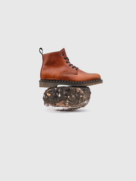 Photo of brown winter boots on a white background.