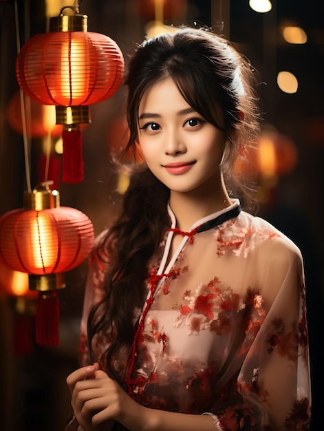 Photo of Brunette Chinese Woman Holding a Setting Powder Traditional Concept Idea