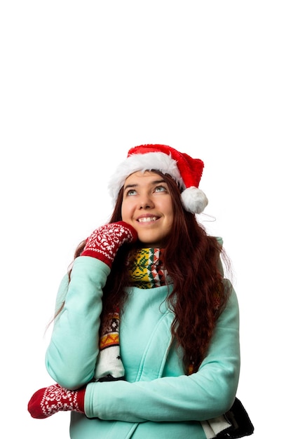 Photo photo of brunette in santas cap