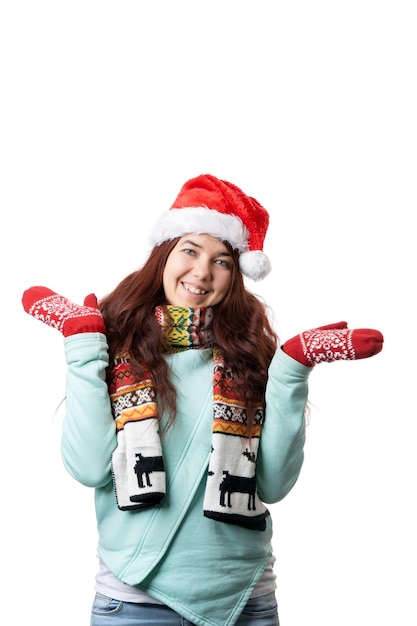 Photo photo of brunette in santas cap