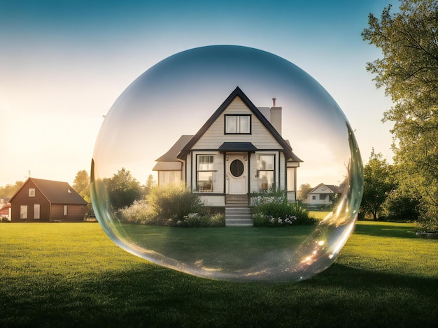 Photo a bubble with a house in it ai generated