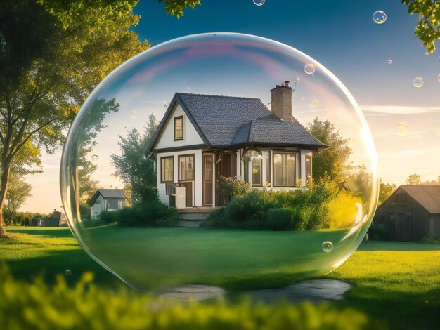 Photo a bubble with a house in it ai generated