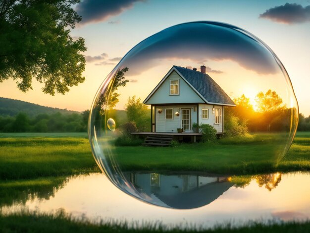 AI が生成した、家が入ったバブルの写真