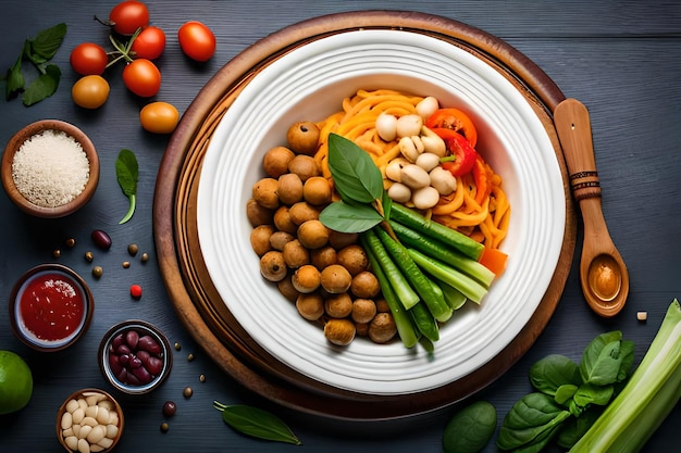 photo buddha bowl dish with vegetables and legumes