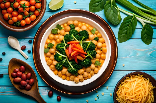 Photo buddha bowl dish with vegetables and legumes