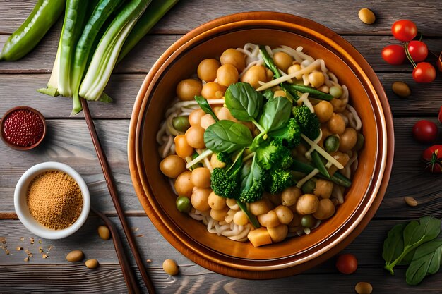 photo buddha bowl dish with vegetables and legumes