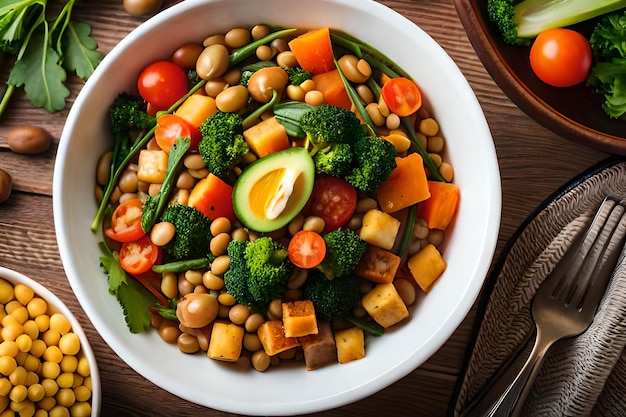 Photo photo buddha bowl dish with vegetables and legumes