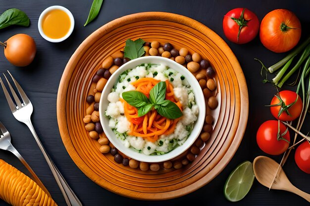 Photo buddha bowl dish with vegetables and legumes